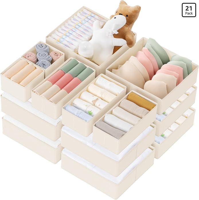 Drawer Organizer Clothes, 21 Pack Dresser Organizer for Baby Clothes, Underwear, Sock - Foldable ... | Amazon (US)