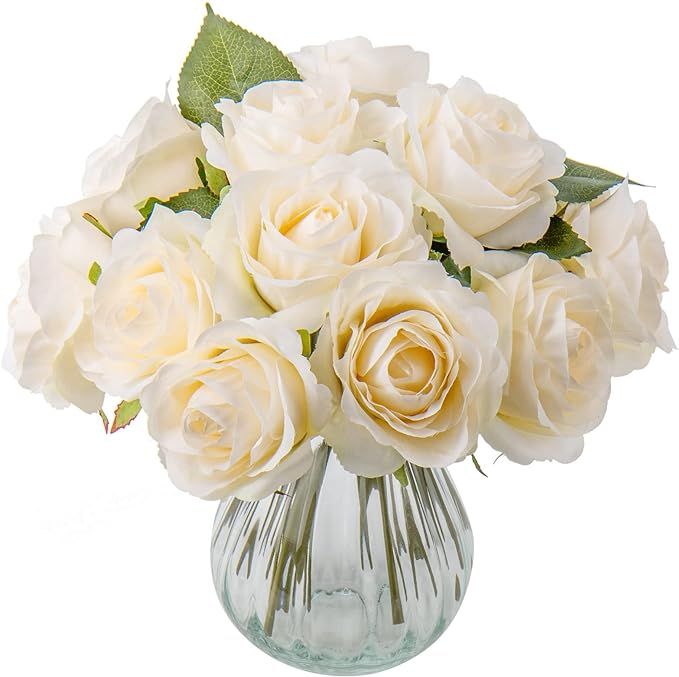 DILATATA 12 Pcs Artificial Rose Flower 9 inch Fake Silk Roses Stem Faux Rose Flowers for DIY Wedd... | Amazon (US)