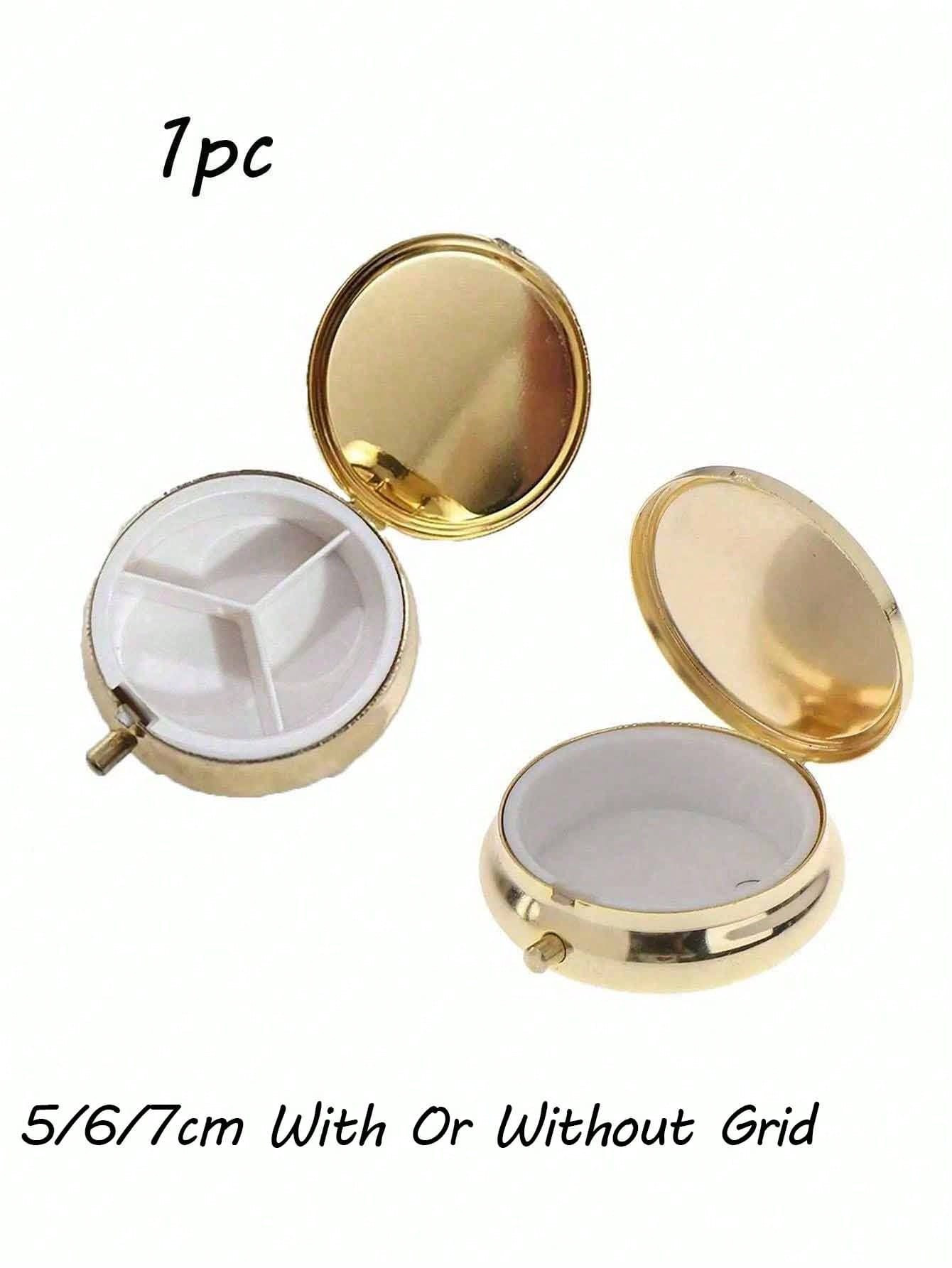 1Pc Golden Three Grid/No Grid Portable Metal Pill Box Medication Organizer For Travel Outdoor Wor... | SHEIN