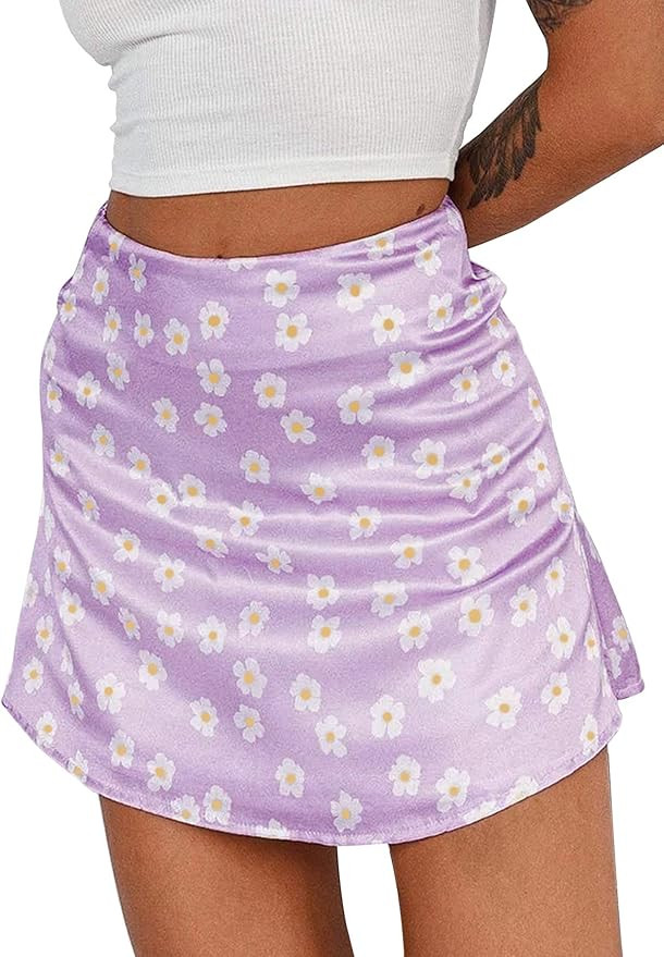 LYANER Women's Casual Floral Print Satin Silk High Waist Zipper Mini Short Skirt | Amazon (US)