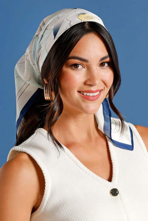 Blue Floral Print Silky Satin Scarf | Cato Fashions