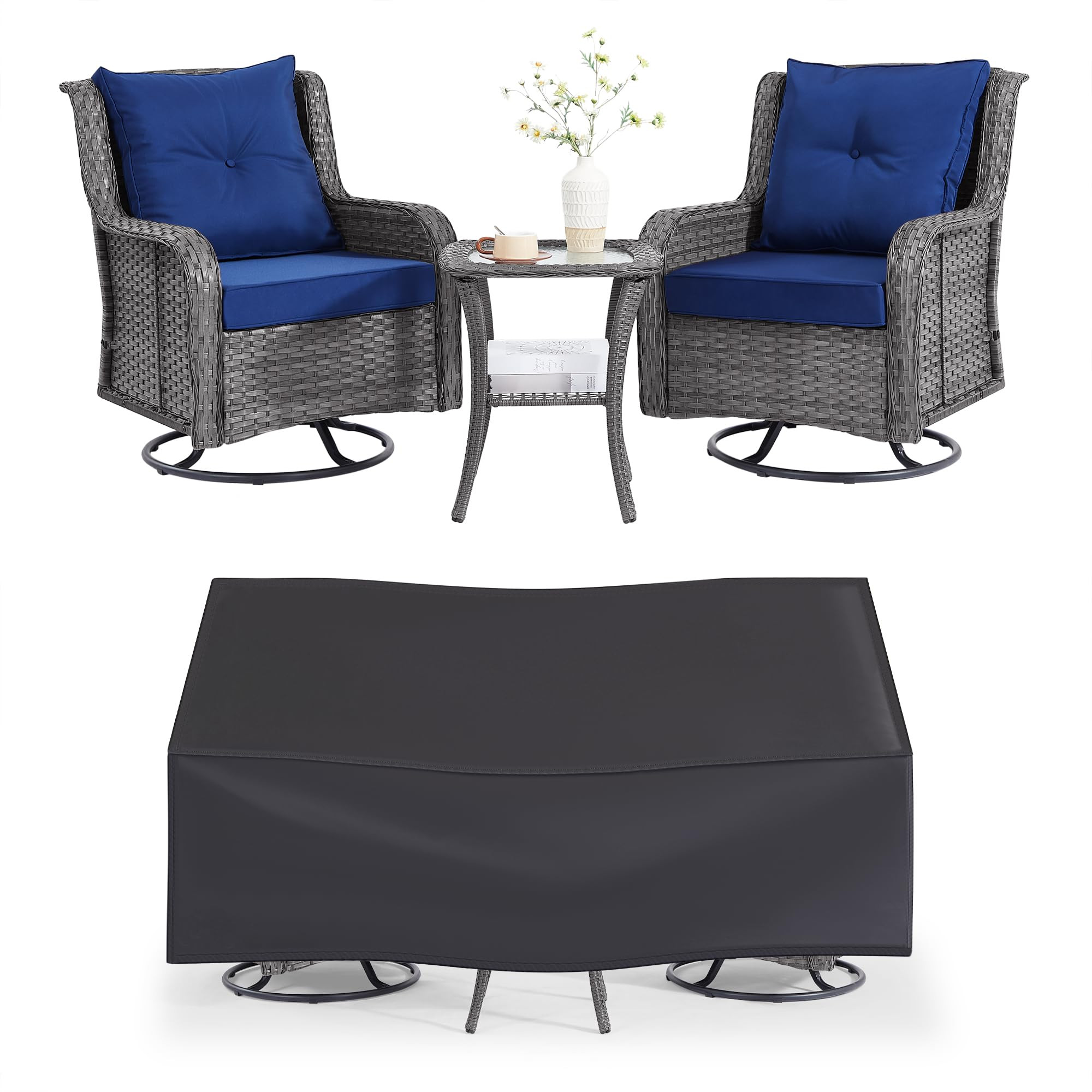 Patio Furniture Sets, 3 Pieces Wicker Outdoor Furniture - 360 Degree Swivel Rocking Chairs and Ra... | Amazon (US)