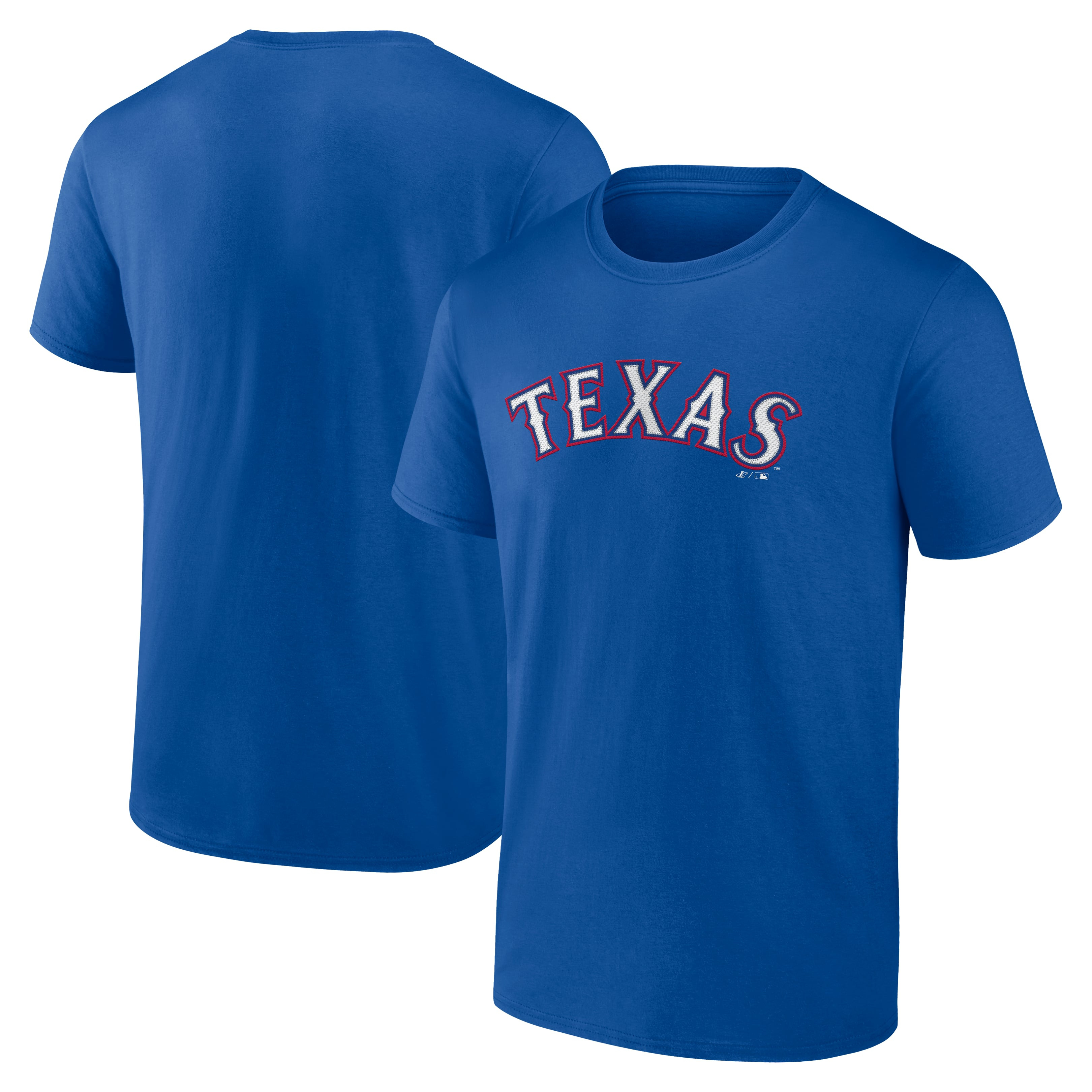 Men's Texas Rangers Logo Athletic Royal Wordmark T-Shirt | MLB Shop