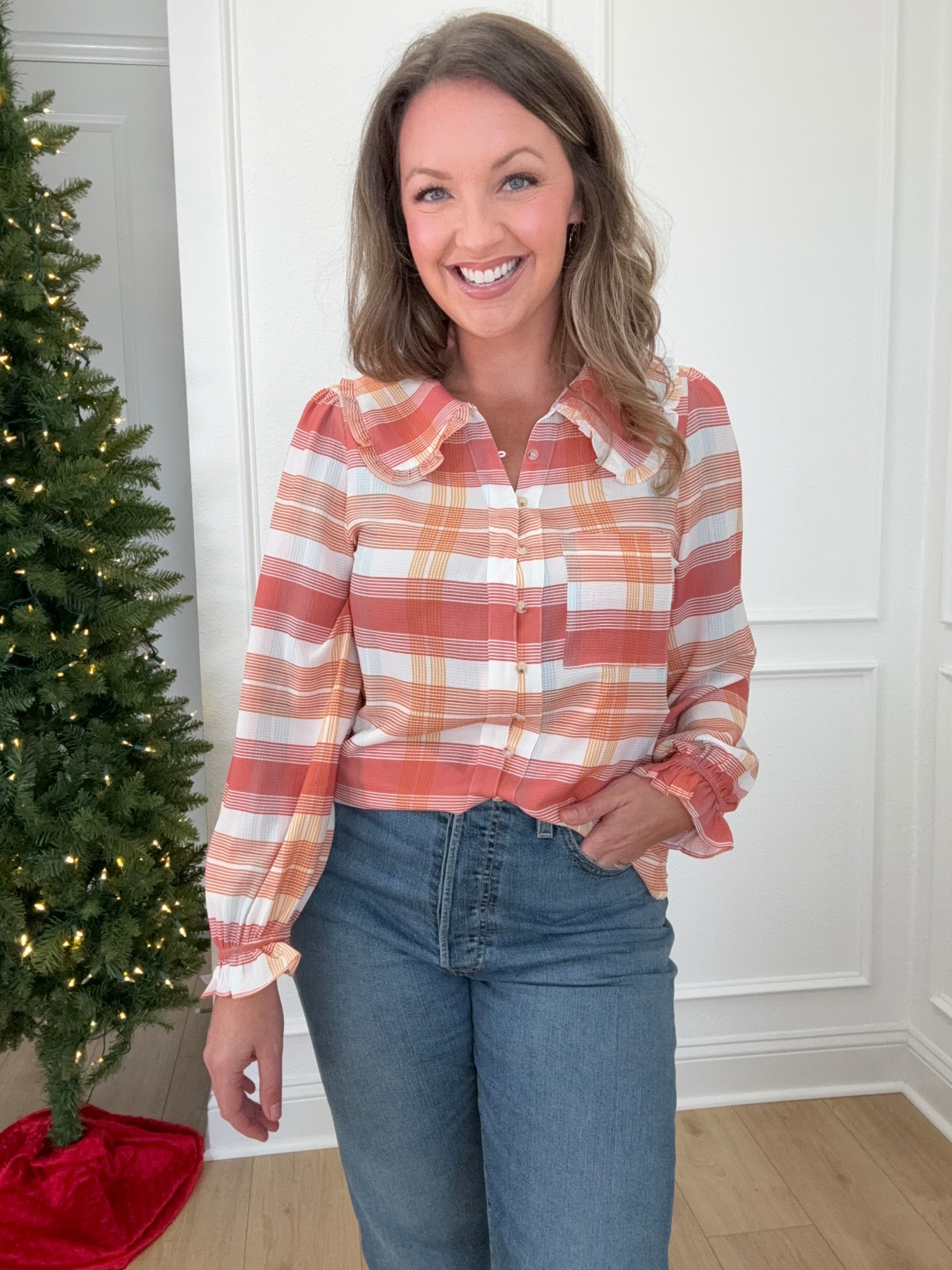 Orange Plaid Thanksgiving Shirt from Amazon!! I mean how perfect is this for Turkey day 🦃! The collar is so chic and I love the pattern!! Festive and fall in a top!
I am 5’5” size 8/10 wearing g M in shirt and  size 30 jeans! 

Thanksgiving outfit, thanksgiving top and jeans, fall outfit, jeans and cute top, thanksgiving outfit amazon , fall outfit idea, casual Thanksgiving outfit , amazon fashion, amazon top for fall , amazon top for thanksgiving #thanksgivingoutfit #amazonfashion #falloutfit

#LTKFindsUnder50 #LTKSeasonal #LTKHoliday