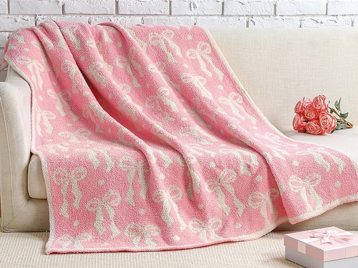 Buryeah Pink Bow Blanket Winter Soft Microfiber Bow Throw Blanket Double Sided Coquette Aesthetic... | Amazon (US)