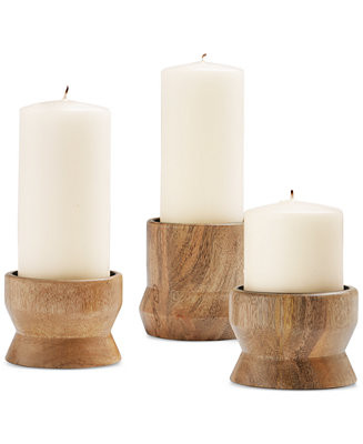 Oake Wood Pillar Candle Holders, Set of 3, Exclusively at Macy's - Macy's | Macy's