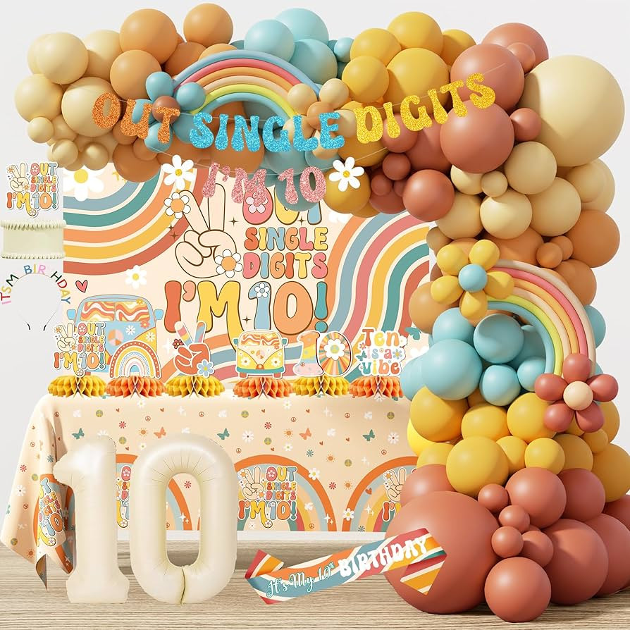 10th Birthday Decorations for Girl, Peace Out Single Digits Party Decoration, Groovy 10th Birthda... | Amazon (US)