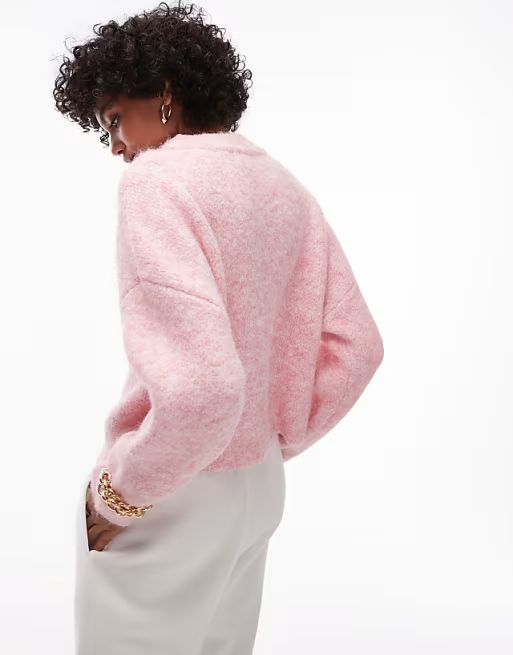 Topshop knitted fluffy relaxed ultimate jumper in light pink | ASOS (Global)