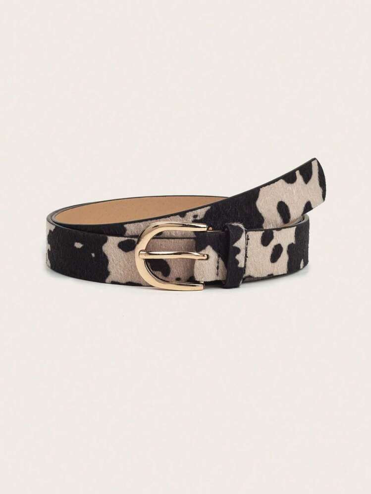 1pc Women's Belt, Sexy Retro Cow Print Women's Belt With Double Ring Buckle, Suitable For Jeans, ... | SHEIN
