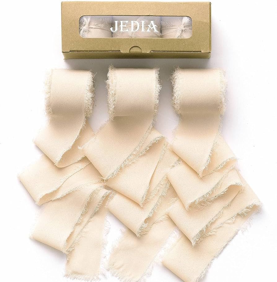 JEDIA Chiffon Ribbon, 3 Rolls Champagne Beige Ribbon for Gift Wrapping, 1.5" x 7Yd Chiffon Ribbon... | Amazon (US)
