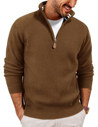 PJ PAUL JONES Men's Quarter Zip Pullover Sweaters Fall Fashion Casual Stretch Knit Half Zip Pullover for Holiday Coffee 2XL | Amazon (US)