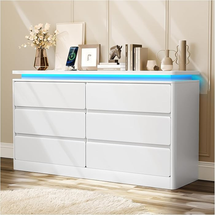 Loomie Upgraded 6 Drawer White Dresser for Bedroom, 47.2" Long Chest of Drawers with Charging Sta... | Amazon (US)