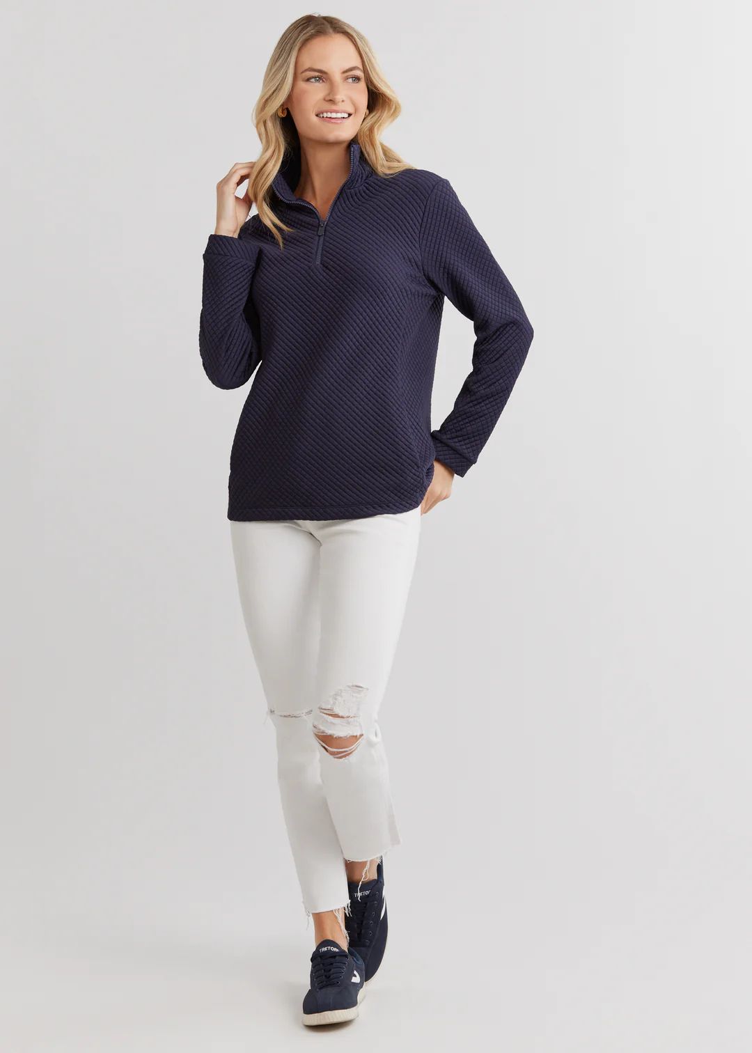 Pocomo Pullover in Waffle (Navy) | Dudley Stephens