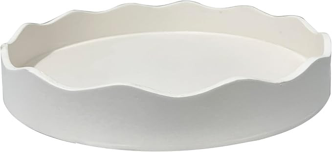 Round Wooden Scalloped Tray, Ottoman Wooden Serving Tray, Rustic Home Decor ，Coffee Table, Bed,... | Amazon (US)