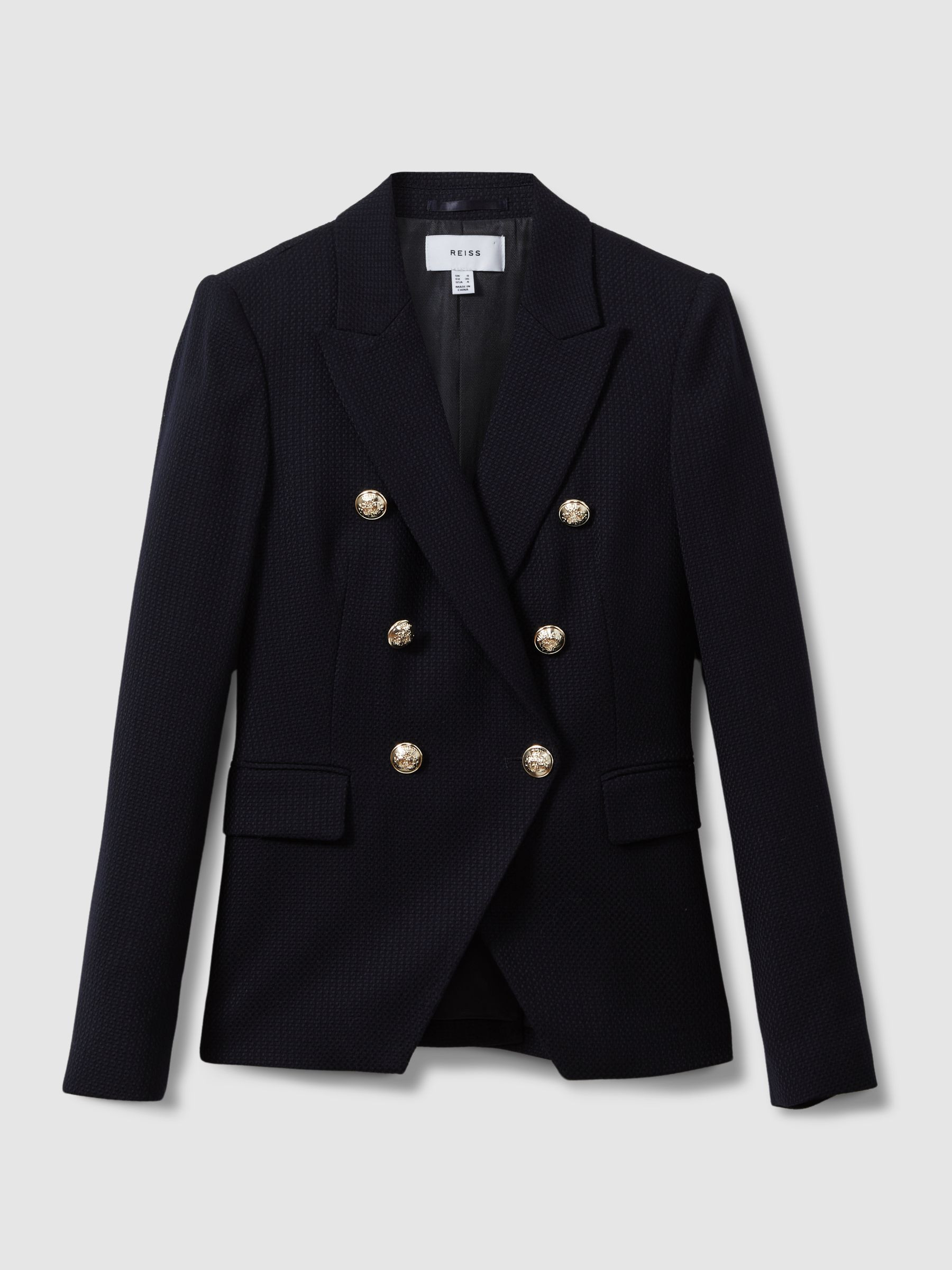 Tailored Fit Textured Double Breasted Blazer in Navy | Reiss DE