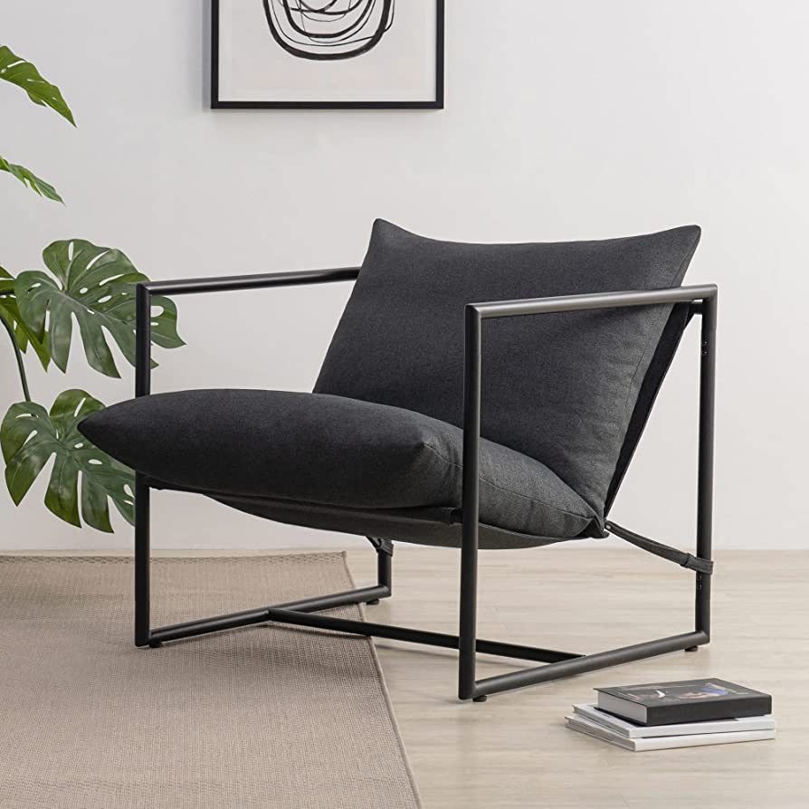 ZINUS Aidan Sling Accent Chair / Metal Framed Armchair with Shredded Foam Cushioning, Dark Grey | Amazon (US)