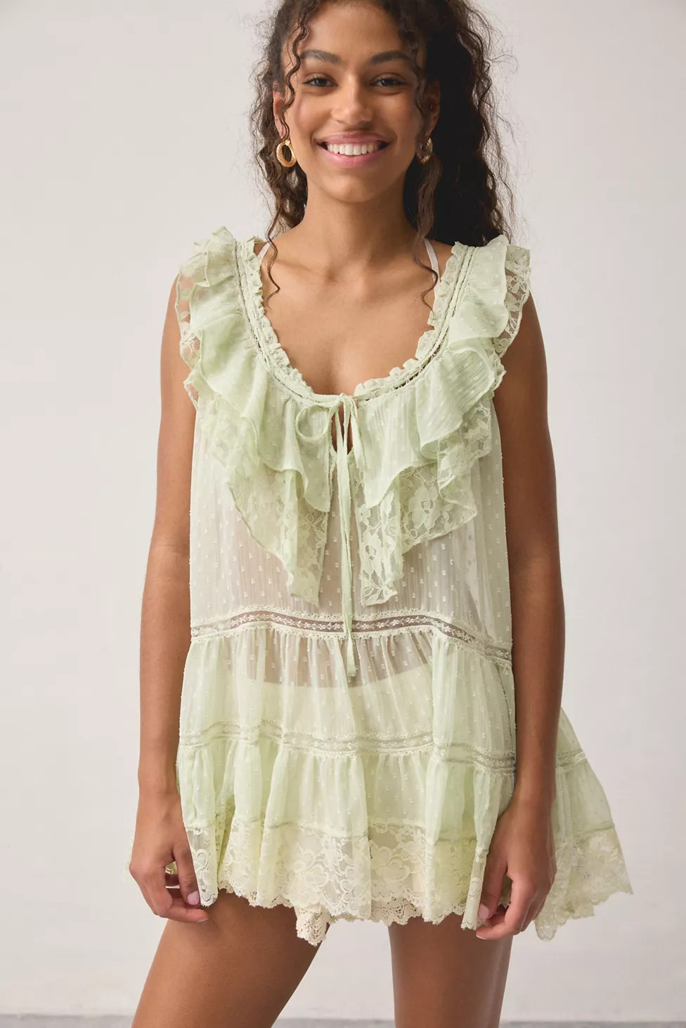 Out From Under Wildflower Sheer Lace Trim Sleep Dress | Urban Outfitters (US and RoW)