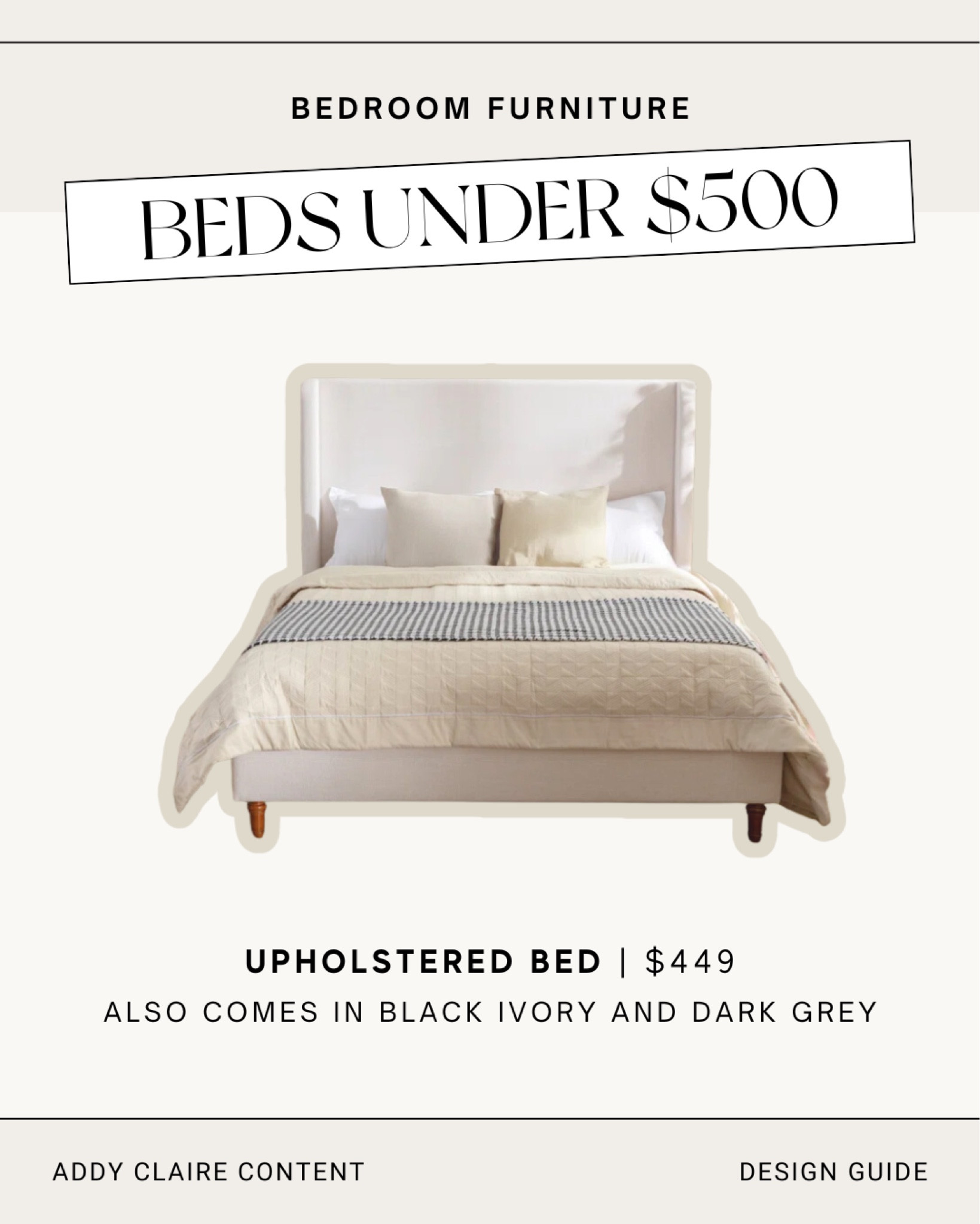 Discover some great affordable bed finds under $500. This Upholstered Bed is just $449 and comes in black, ivory, and dark grey, making it perfect for any style. Enjoy comfort and chic design without the hefty price tag. Check the link in my bio for more budget-friendly options! #AffordableBeds #HomeDecor #BedroomStyle

#LTKSaleAlert #LTKStyleTip #LTKHome