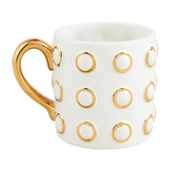 Mud Pie Gold Rings Gold Bead Mug in White | Dolomite | Mud Pie