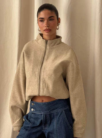 Chayden Cropped Bomber Jacket Beige | Princess Polly US
