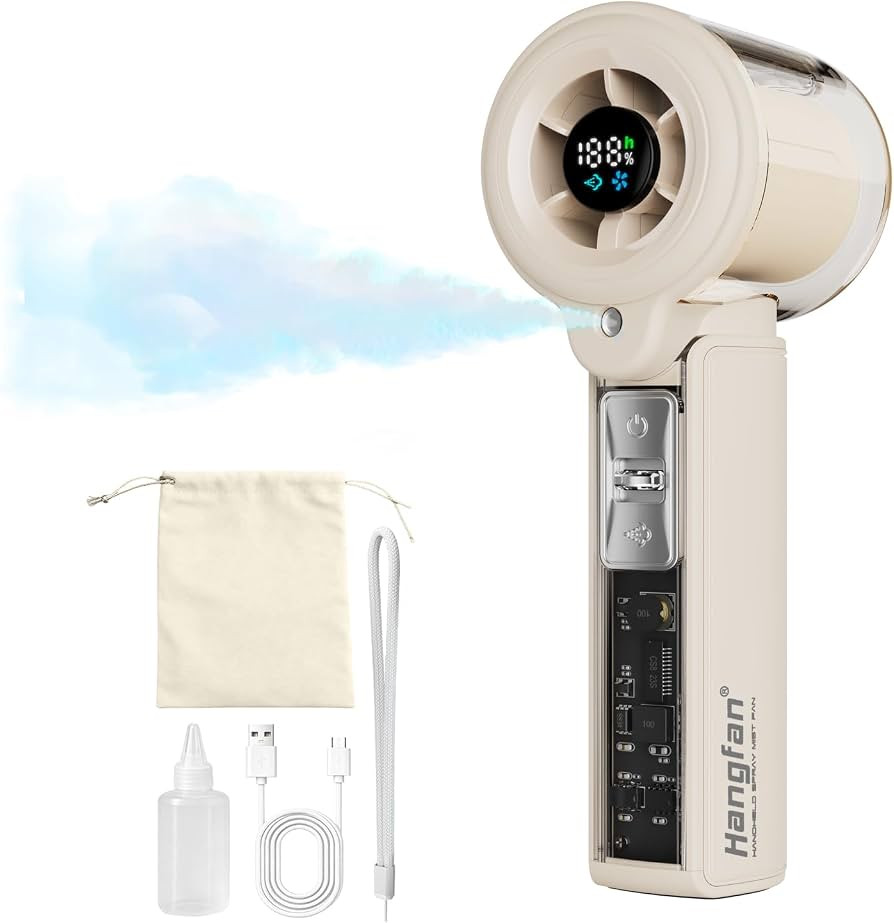 portable Handheld Fan with Mist Spray,1-100 Speed Toggle Button & LED Digital display,extra-large... | Amazon (UK)