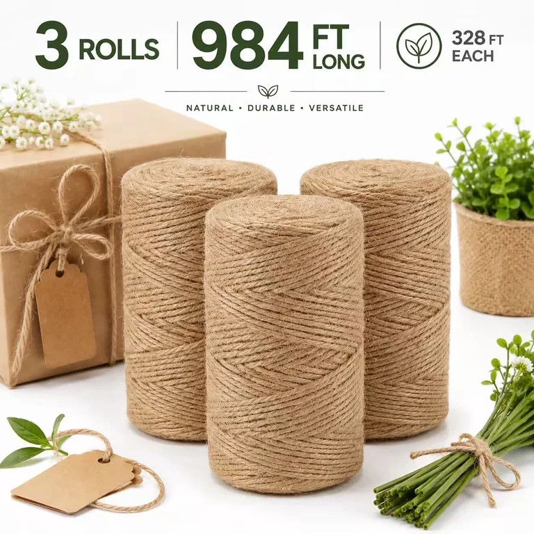 Emlimny 3 Roll Natural Jute Twine 984 Feet Long Garden Twine String,Bulk Hemp Jute Rope Cord Twin... | Walmart (US)
