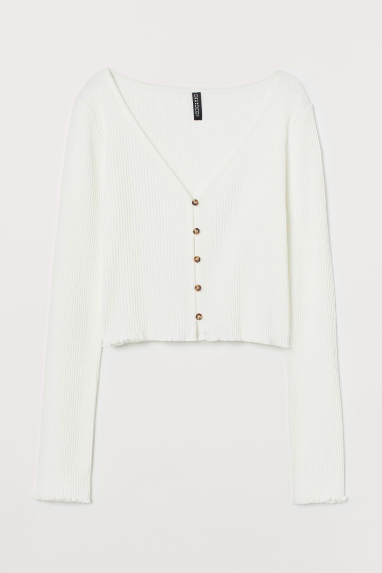 H & M - Ribbed Jersey Cardigan - White | H&M (US + CA)