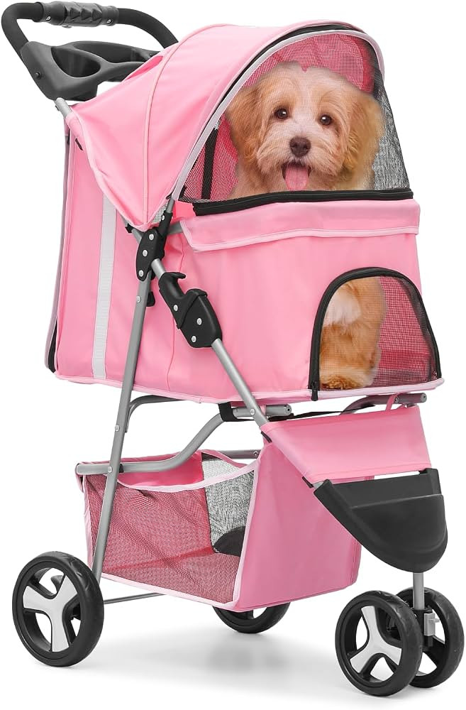 MoNiBloom 3-Wheels Foldable Pet Stroller with Waterproof Cover, Pet Strolling Cart for Small/Medi... | Amazon (US)
