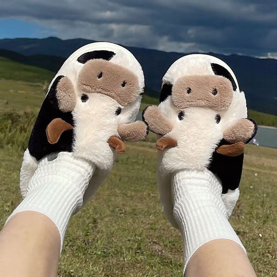 Fluffy Cow Slippers | Cute Cow Slippers | Moo Slippers | Animal Slippers | Fluffy and Cozy Slippe... | Etsy (US)