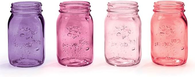 Orchid & Ivy Set of 4 Glass Mason Jars Pint Size with Decorative Floral Design - Pastel Pink, Pur... | Amazon (US)