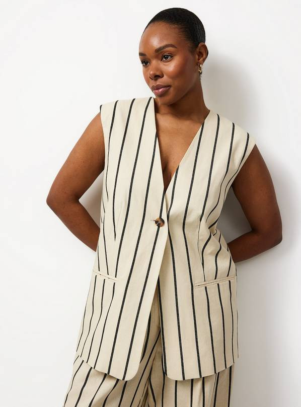 Natural Stripe Linen Blend Co-ord Waistcoat 12 | Tu Clothing