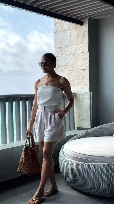 What I wore on the boat - this little strapless top and linen shorts were perfect and no weird tan lines! 

#LTKtravel #LTKover40 #LTKstyletip