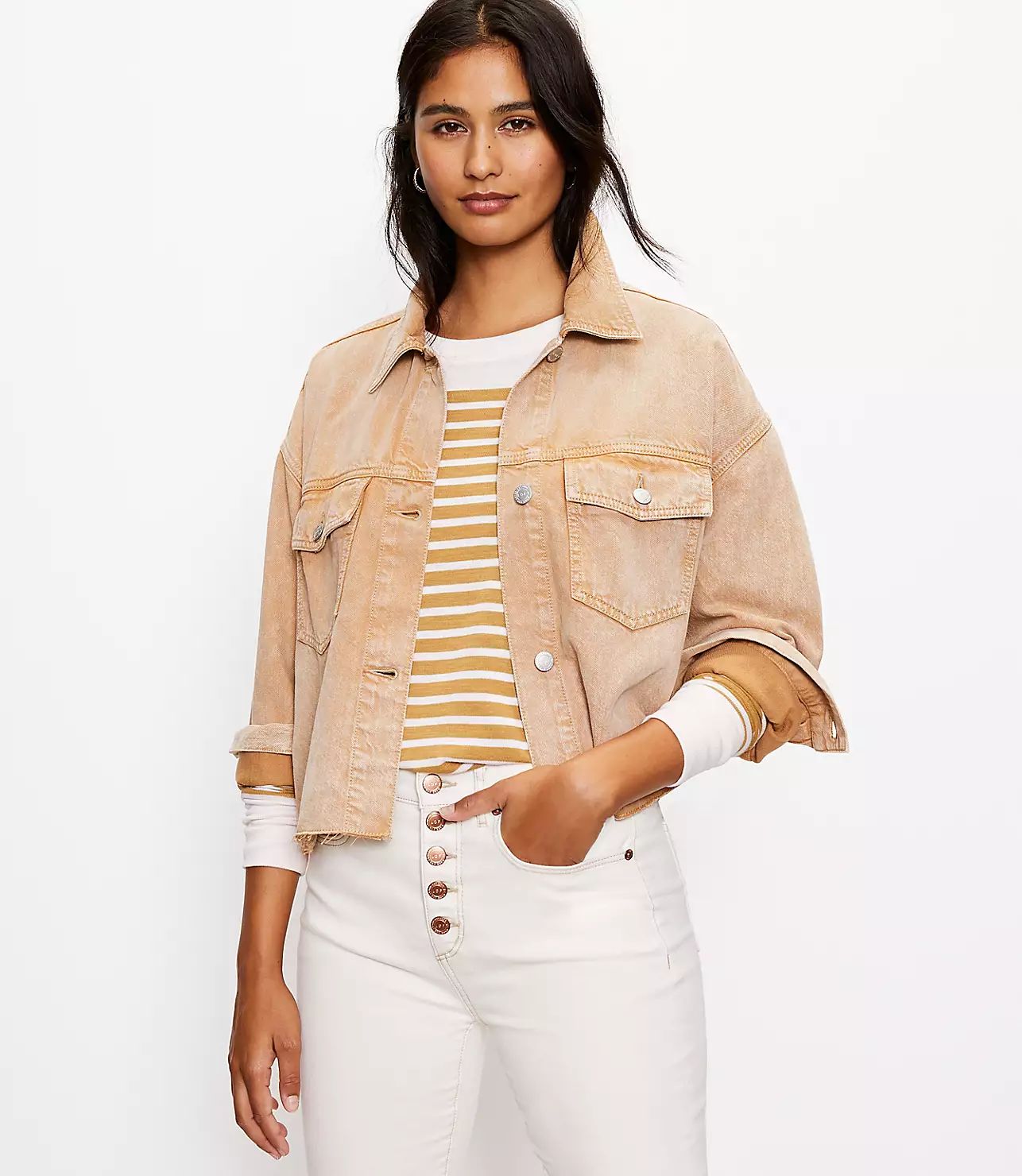 Modern Denim Jacket in Warm Gold | LOFT