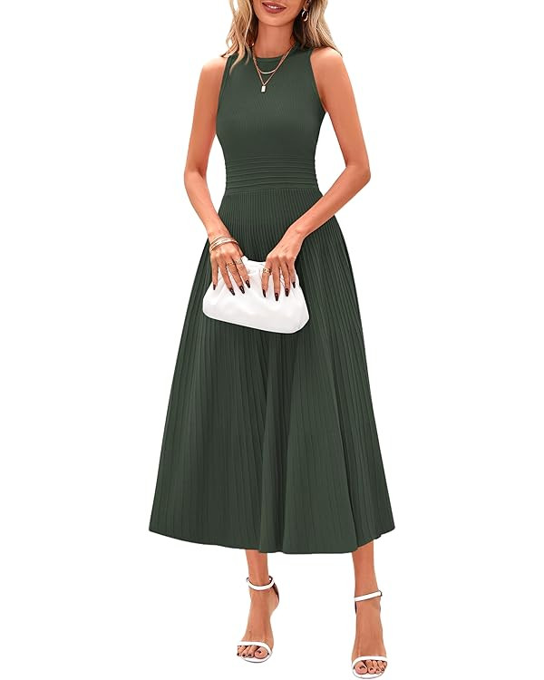 PRETTYGARDEN Spring Casual Dresses for Women 2025 Summer Business Work Midi Sleeveless A Line Ple... | Amazon (US)