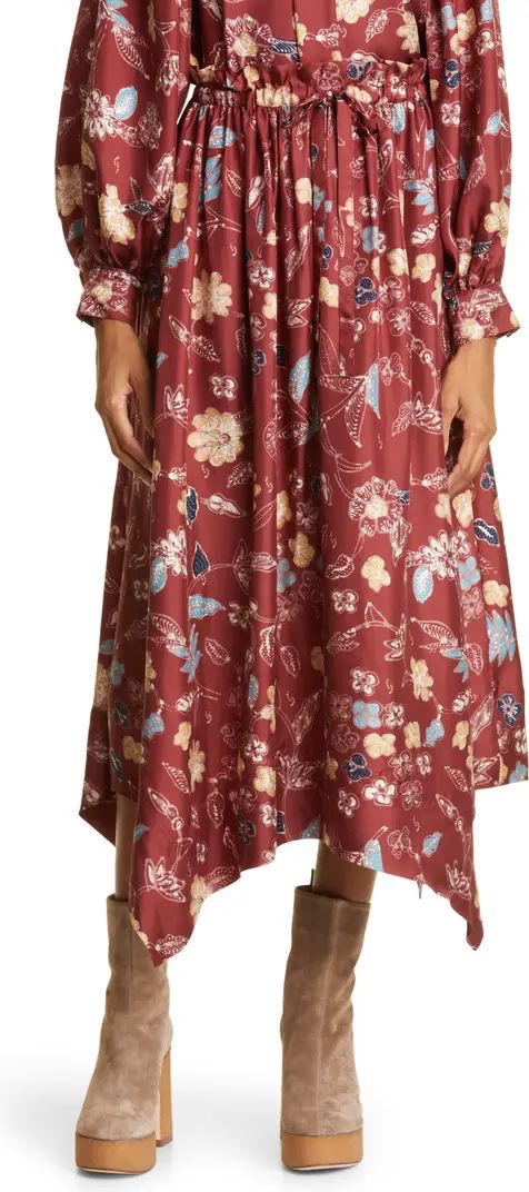 Ulla Johnson Keaton Floral Handkerchief Hem Silk Midi Skirt | Nordstrom | Nordstrom