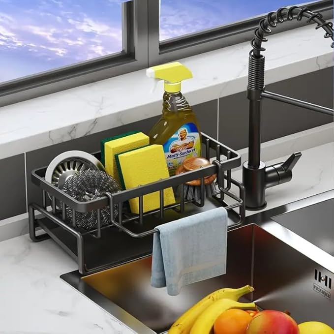 Sponge Holder for Kitchen Sink, Black Kitchen Sink, Rustproof 304 Stainless Steel Dish Sponge Org... | Amazon (US)