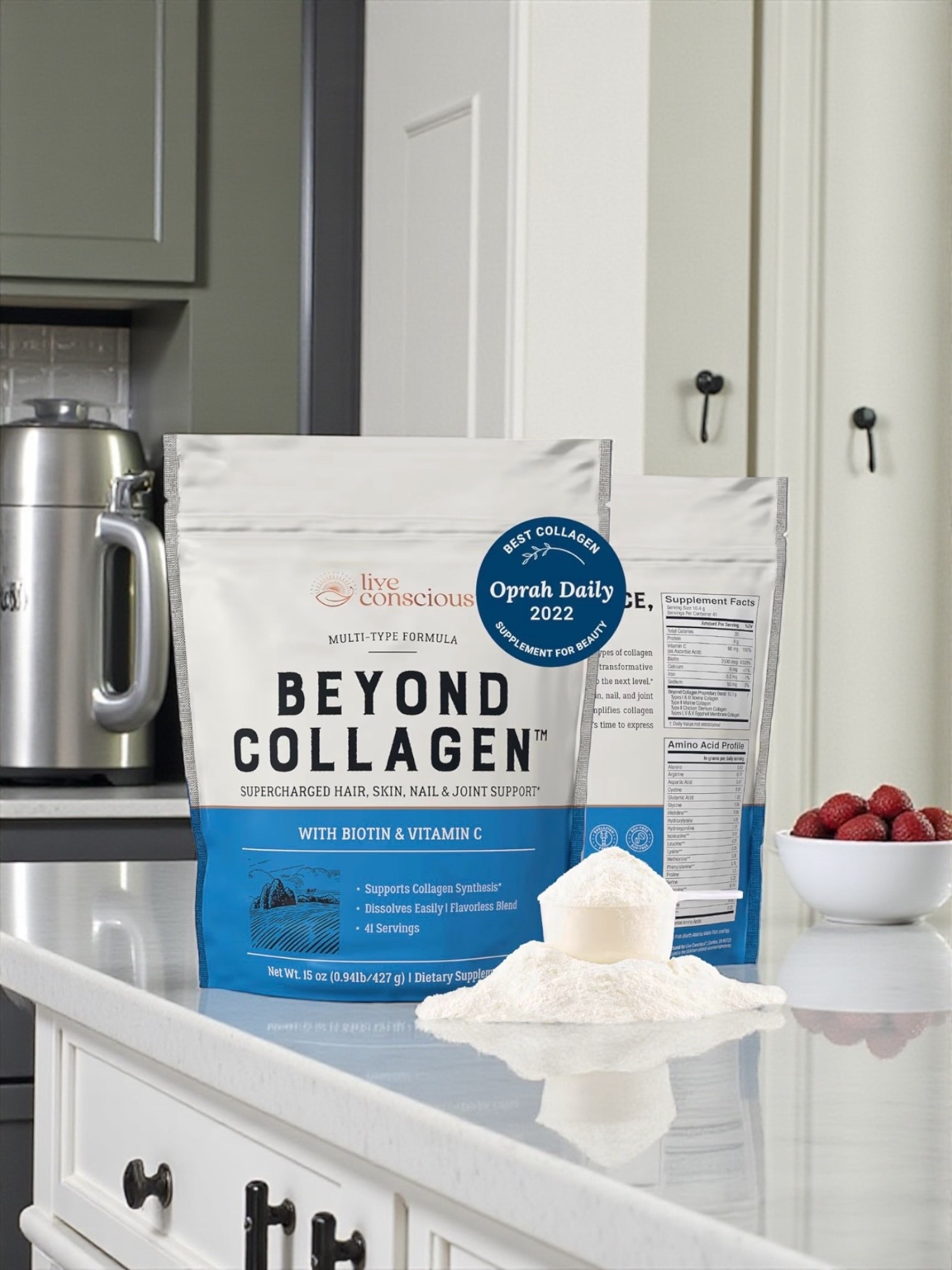 Beyond Collagen: 

HEALTHY SKIN, HAIR & NAIL SUPPORT: Live Conscious Beyond Collagen Powder offers 5 different types of collagen, plus biotin and vitamin C, in a convenient collagen supplement for women and men. By approaching healthy skin, hair, and nail support from 5 angles, you can promote your body’s collagen levels, help you more efficiently use the collagen you have, and support the body’s natural collagen production.*

5 TYPES IN ONE: Beyond Collagen capsules feature 5 types of collagen hydrolysate (I, II, III, V, & X) in order to provide maximum benefits. These collagen types can help reduce occasional joint discomfort as well as provide benefits to your appearance. Plus, when joints feel more flexible, it’s easier to maintain an active lifestyle.*

#LTKdayinmylife #LTKgrwm #LTKmorningroutine
