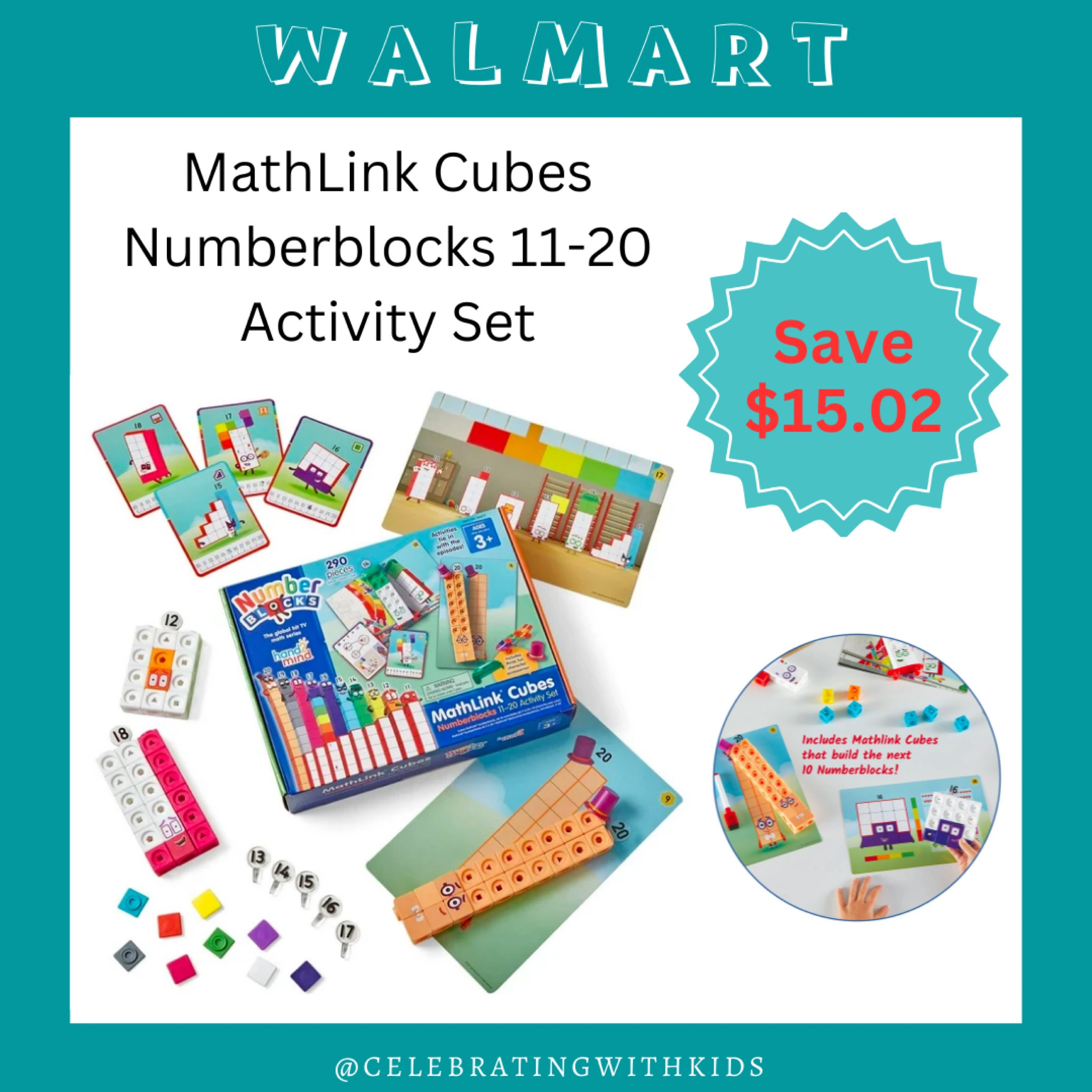 Counting, learning, and endless fun in every block!  Unlock the magic of numbers with the MathLink Cubes Numberblocks 11-20 Activity Set from Hand2Mind, now saving $15.02 at Walmart!  Perfect for kids 4+, this educational and entertaining math set brings numbers to life. Give the gift of playful learning and ignite their love for math! #MathLinkCubes #EducationalToys #WalmartDeal #GiftIdeasForKids #LearningThroughPlay #MathMagic #Numberblocks #EducationalGames #CountingFun #KidsLearning



#LTKGiftGuide #LTKkids #LTKsalealert