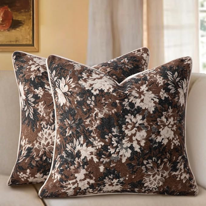 Pack of 2 Vintage Floral Throw Pillow Covers 18x18 Tapestry Chenille Soft Decorative Farmhouse Sq... | Amazon (US)