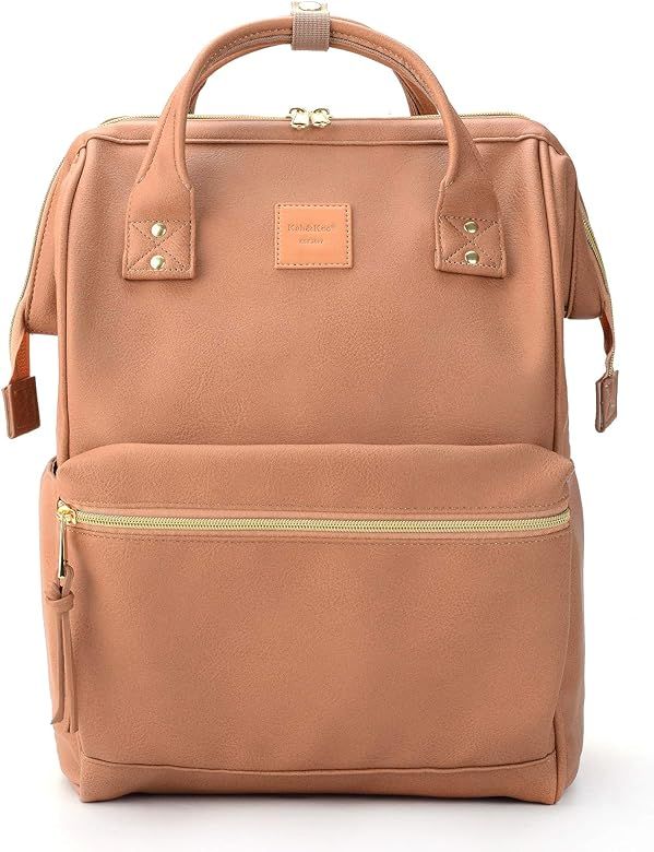 Kah&Kee Faux-Leather Backpack Diaper Bag with Laptop Compartment Travel School for Women Man | Amazon (US)