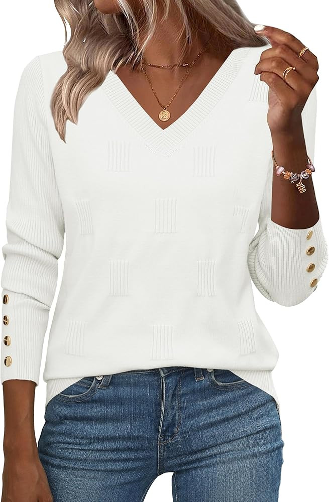 Zeagoo Womens V Neck Sweaters Shirts Long Sleeve Lightweight Ribbed Knit Pullover Sweater Blouse ... | Amazon (US)