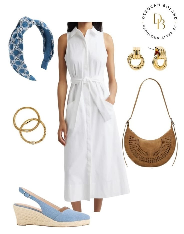 This is my kind of effortless 🤍

A crisp white shirt dress that does all the heavy lifting, paired with soft blue accents and warm gold touches… it just feels fresh, easy, and quietly put together. The headband adds a little charm, the wedges keep it comfortable, and that woven bag ties it all together so beautifully.

It’s one of those looks you can throw on and instantly feel polished—whether it’s brunch, errands, or a sunny afternoon out.


#LTKootd #LTKSeasonal #LTKOver40