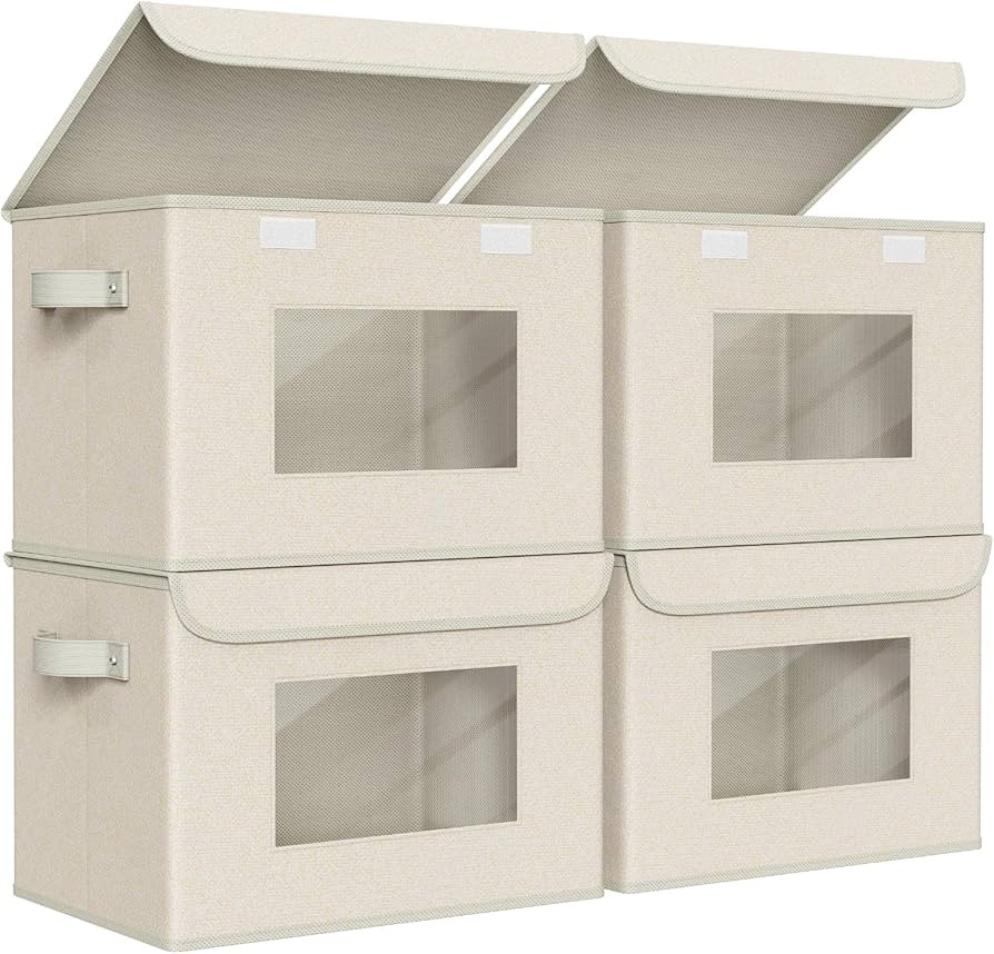 Univivi Collapsible Stackable Storage Bins with Lids [4-Pack] Foldable Fabric Closet Organizer Ba... | Amazon (US)