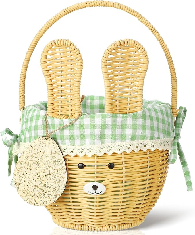 Wicker Easter Basket Wicker Picnic Basket with Tag Empty Rattan Bunny Basket with Handles & Liner... | Amazon (US)