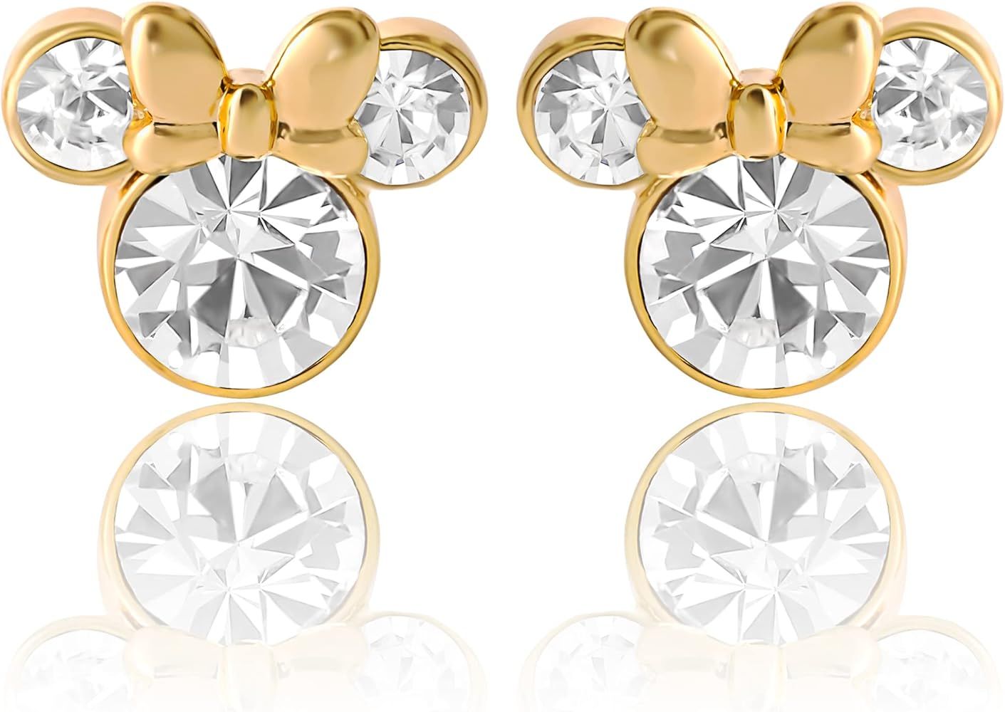 Disney Minnie Mouse Crystal Birthstone Stud Earrings, Silver Plated, Gold Plated | Amazon (US)