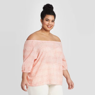 Women's Plus Size Plaid Elbow Sleeve Top - Universal Thread™ | Target