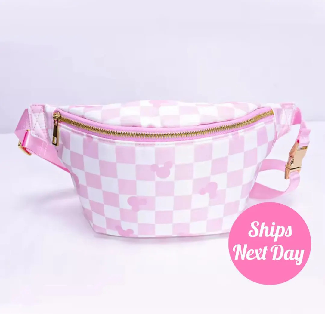 Jumbo Fanny Pack; Pink Checkered, Disney, Nylon, Disneyland Accessory, Belt Bag, Magic Kingdom - ... | Etsy (US)