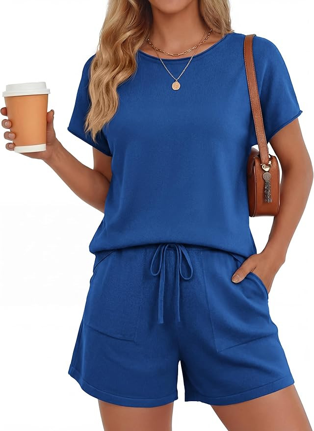PRETTYGARDEN Two Piece Set for Women Summer Lounge Sets Shorts And Short Sleeve Tops Knitted Matc... | Amazon (US)