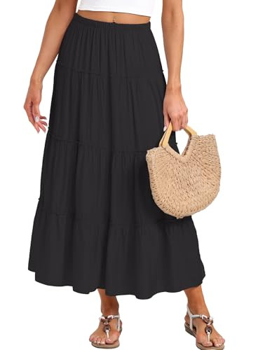 Womens Boho Maxi Skirt Flowy A Line Long Dress     Long skirts, Boho style, Flowy dress, Pleated,... | Amazon (US)