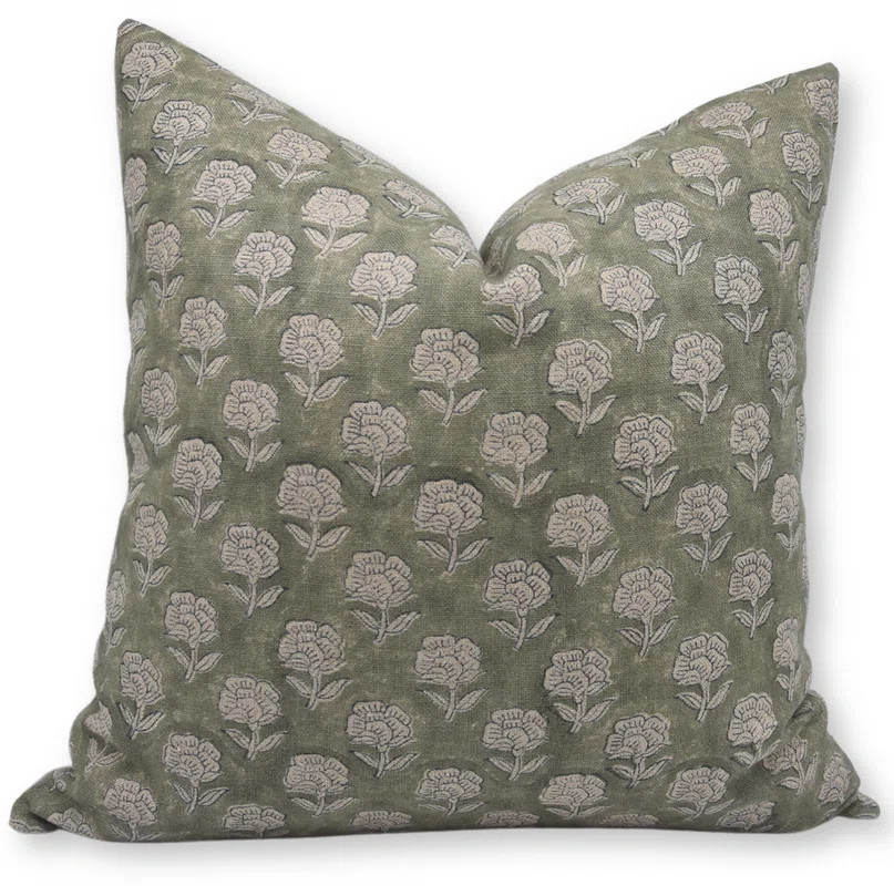 Fabdivine Rohini Flower Block Print Pillow Cover Thick Linen Decorative Cushion 20X20 Inch | Wayfair North America